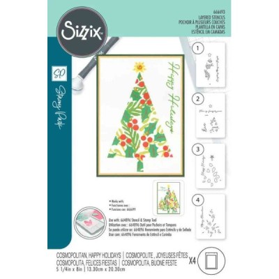Stencil Layered Cosmopolitan Christamas, Happy Holidays by Stacey Park